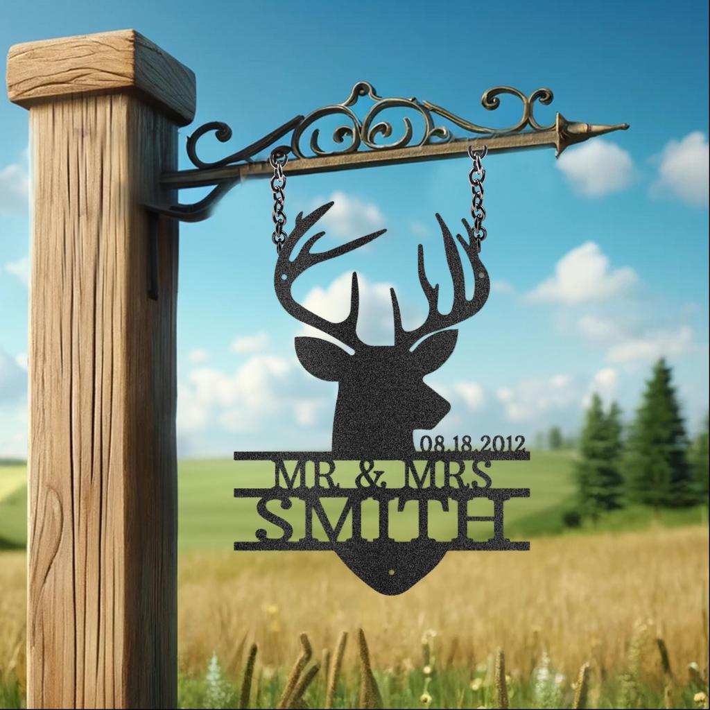 Custom Couples Deer Head Metal Art Sign