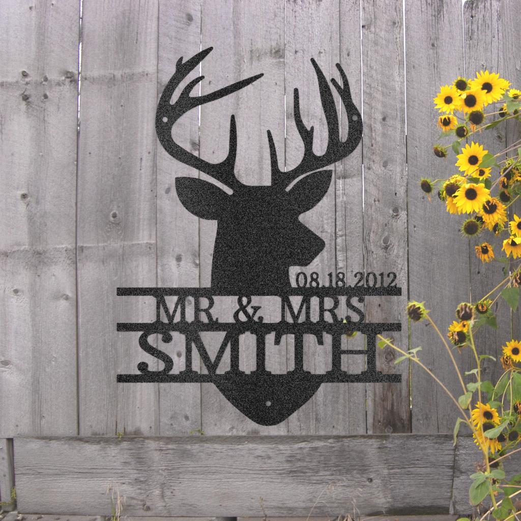 Custom Couples Deer Head Metal Art Sign
