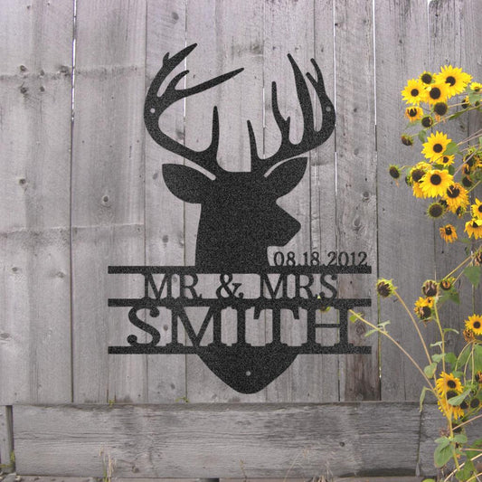 Custom Couples Deer Head Metal Art Sign
