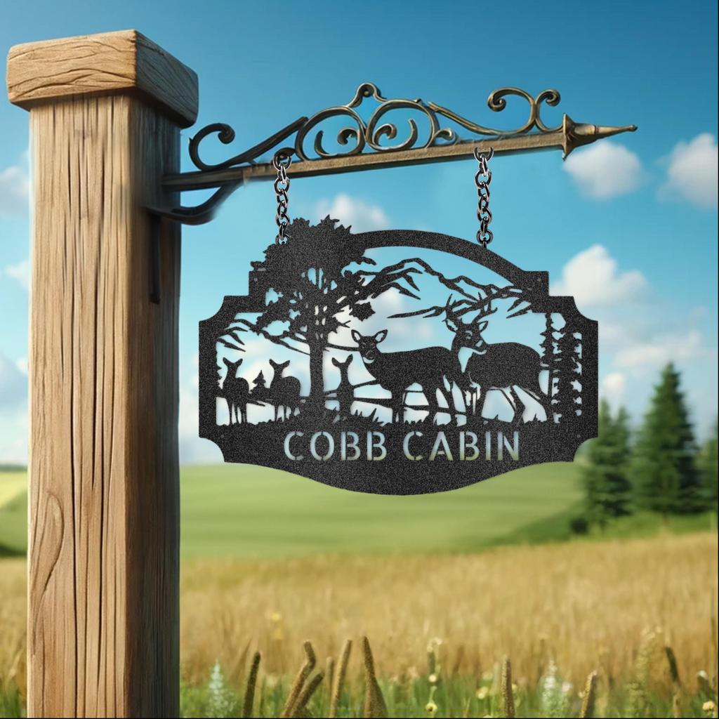 Custom Deer Family Metal Art Sign