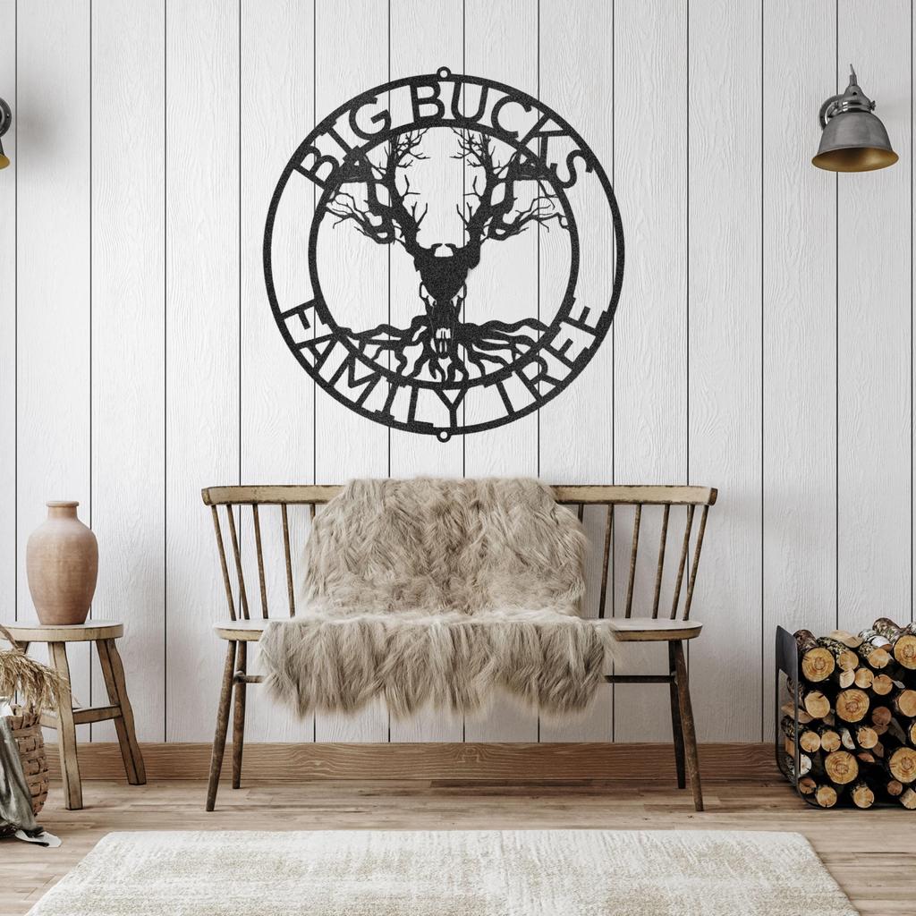 Custom Deer Skull and Tree Metal Art Sign