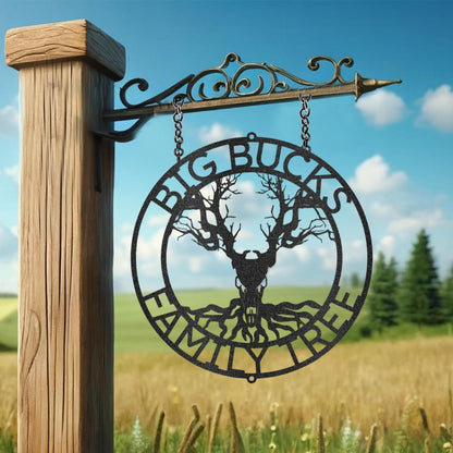 Custom Deer Skull and Tree Metal Art Sign