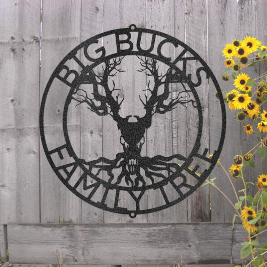Custom Deer Skull and Tree Metal Art Sign