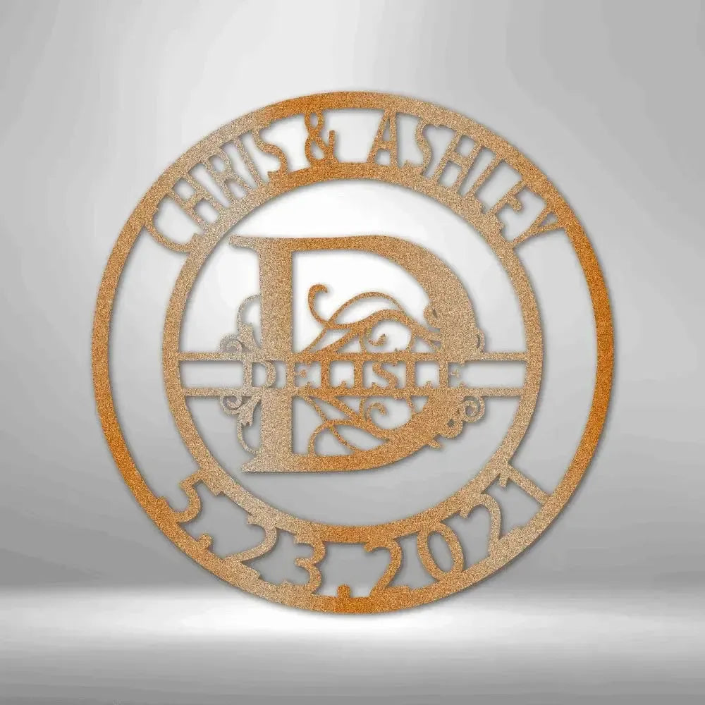 Custom Elaborate Split Letter Family Name Metal Art Sign