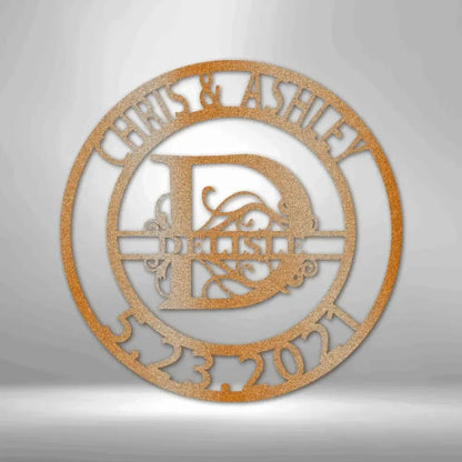 Custom Elaborate Split Letter Family Name Metal Art Sign