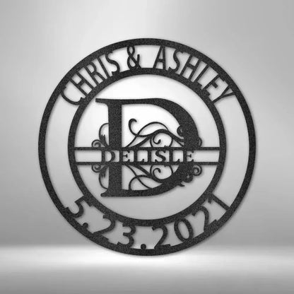 Custom Elaborate Split Letter Family Name Metal Art Sign