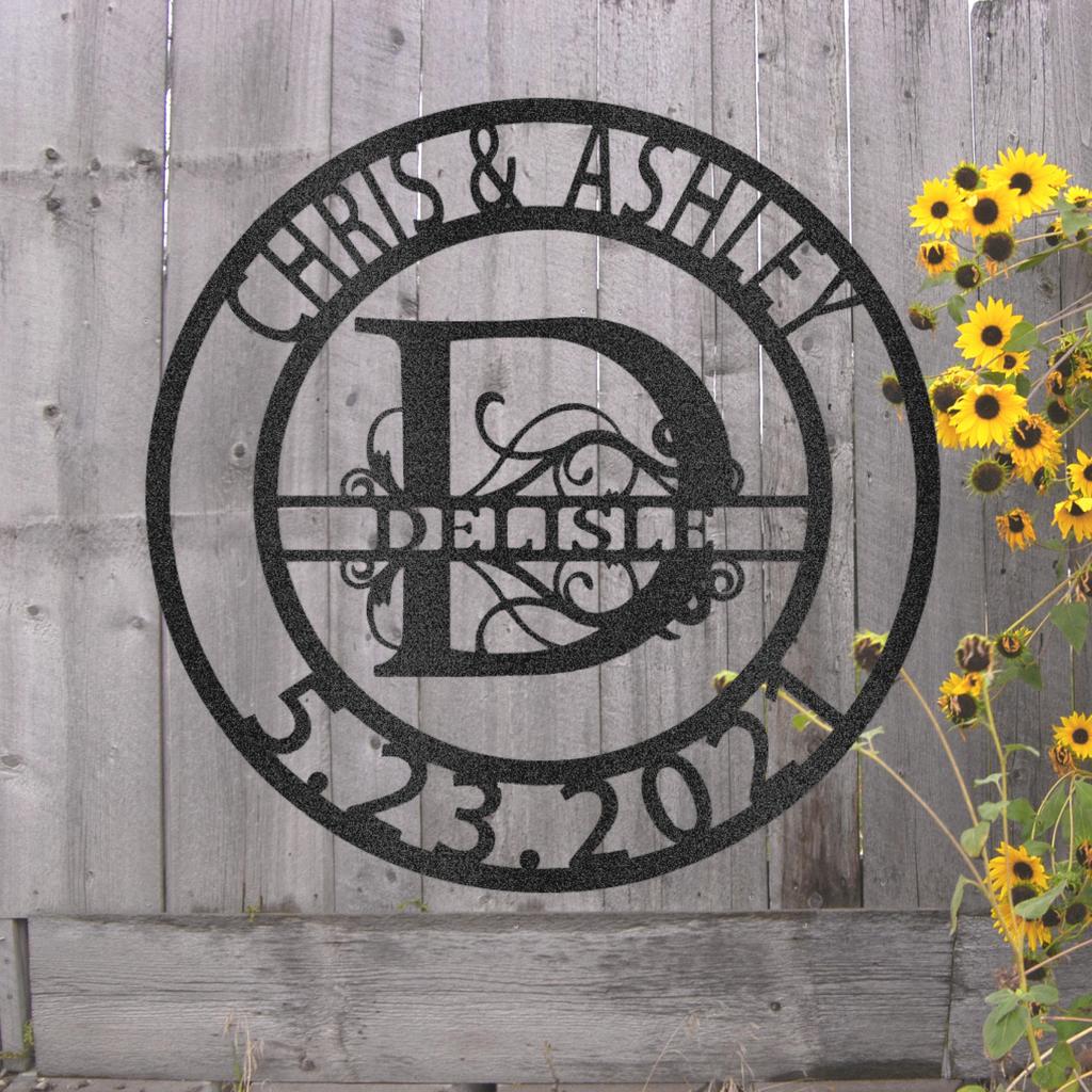 Custom Elaborate Split Letter Family Name Metal Art Sign
