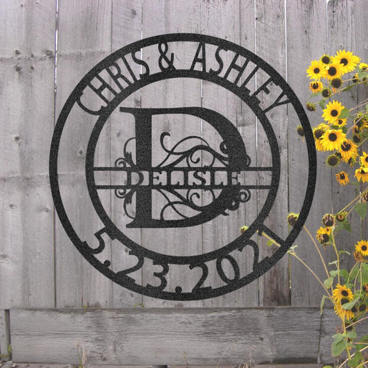 Custom Elaborate Split Letter Family Name Metal Art Sign