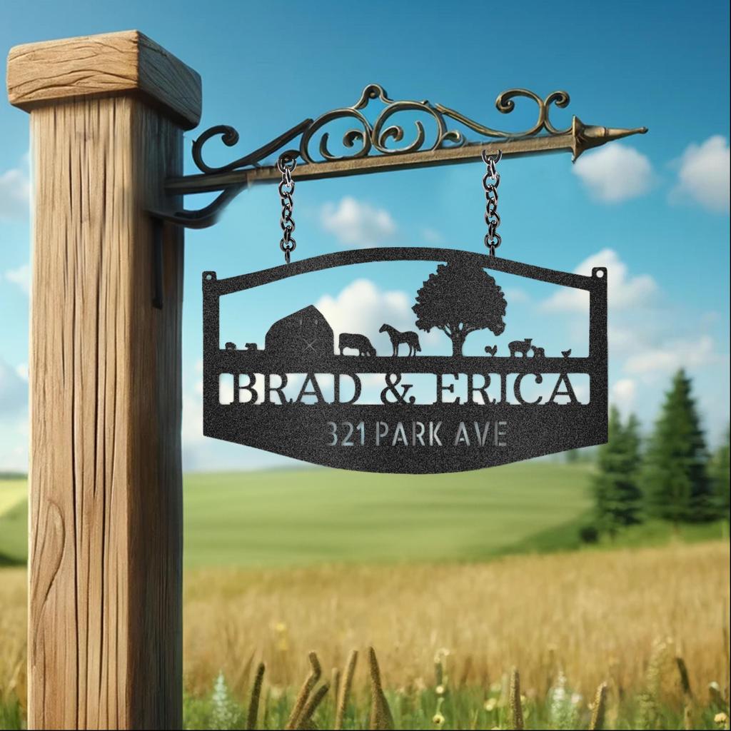Custom Farm Scene Metal Art Sign