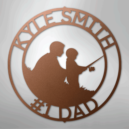 Custom Father and Son Fishing Metal Art Sign