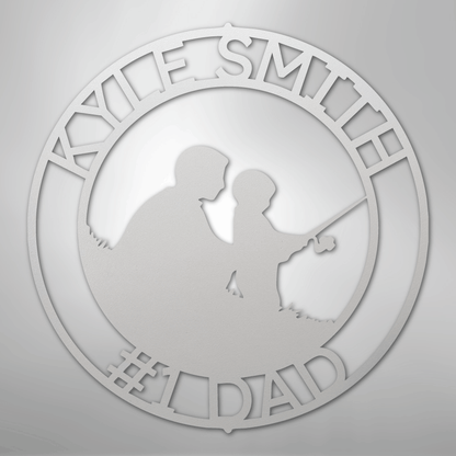 Custom Father and Son Fishing Metal Art Sign