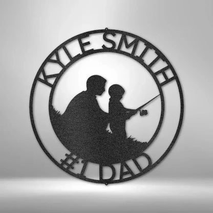 Custom Father and Son Fishing Metal Art Sign