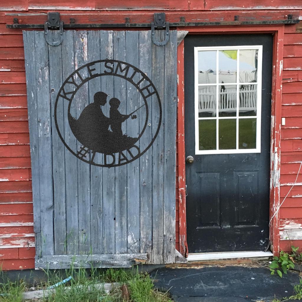 Custom Father and Son Fishing Metal Art Sign