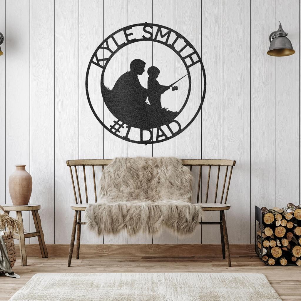 Custom Father and Son Fishing Metal Art Sign