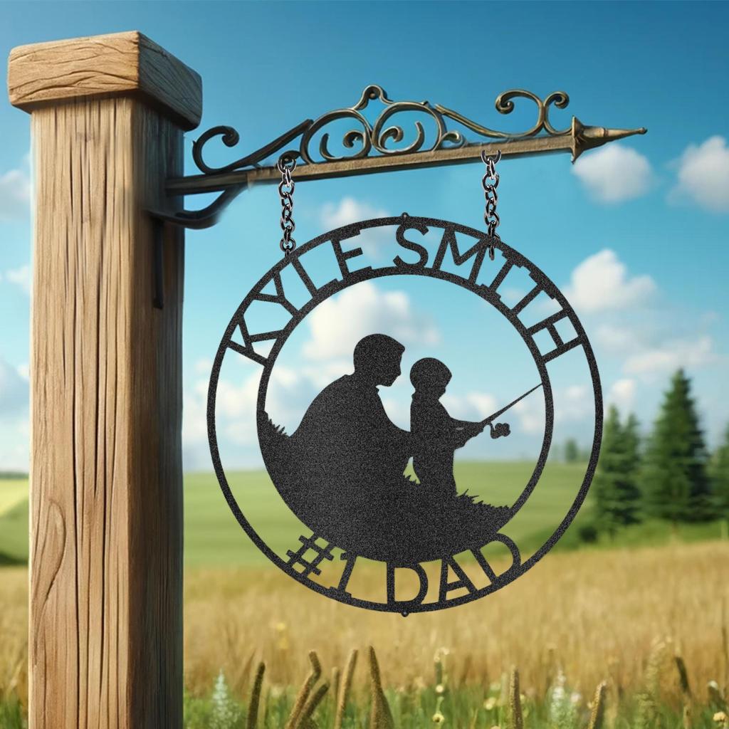 Custom Father and Son Fishing Metal Art Sign