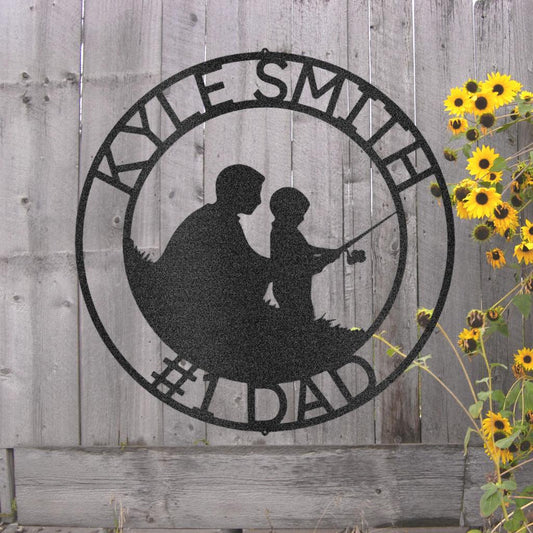 Custom Father and Son Fishing Metal Art Sign