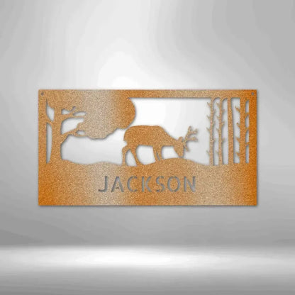 Custom Grazing Deer Metal Art Sign