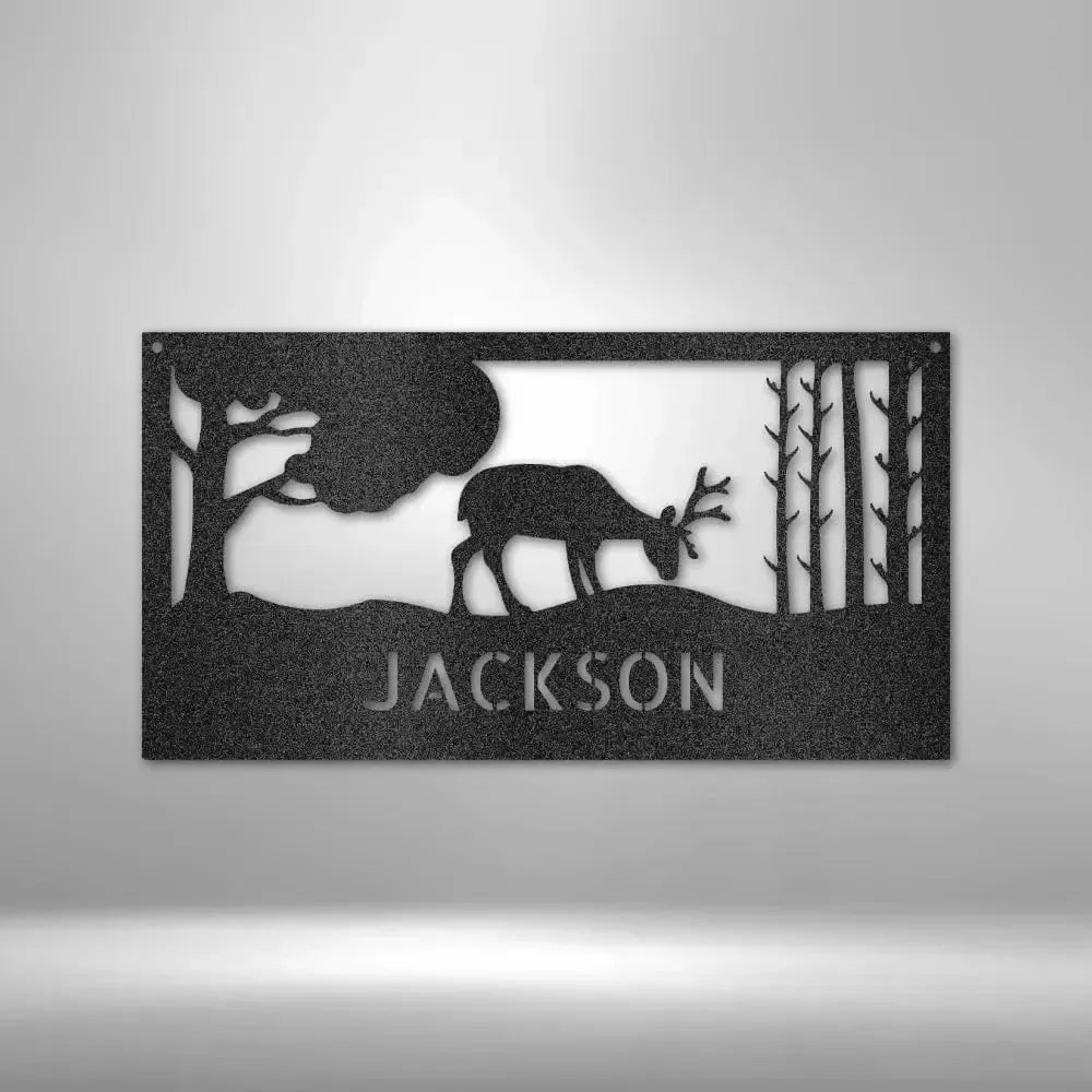 Custom Grazing Deer Metal Art Sign