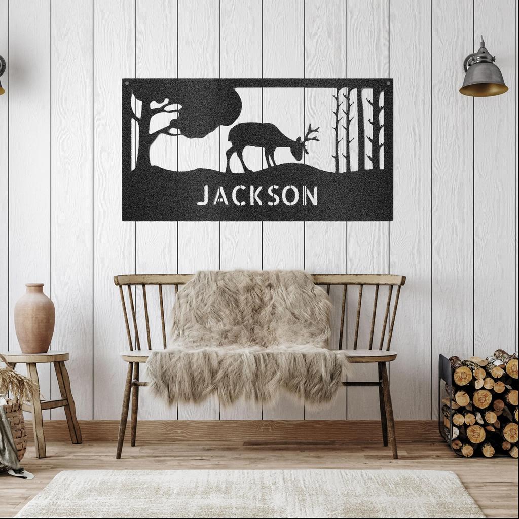 Custom Grazing Deer Metal Art Sign