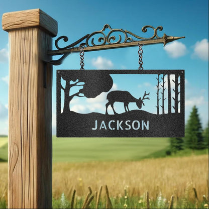 Custom Grazing Deer Metal Art Sign