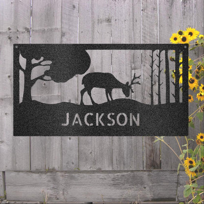 Custom Grazing Deer Metal Art Sign