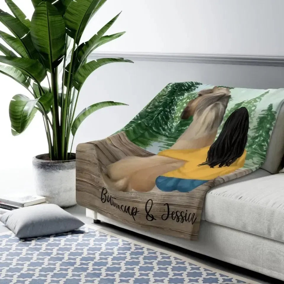 Custom Horse and Girl Sherpa Blanket