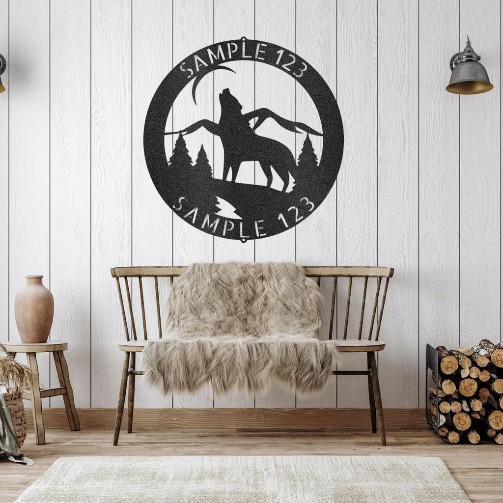 Custom Howling Wolf Metal Art Sign