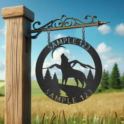 Custom Howling Wolf Metal Art Sign