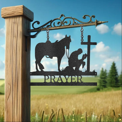 Custom Kneeling Cowboy Metal Art Sign