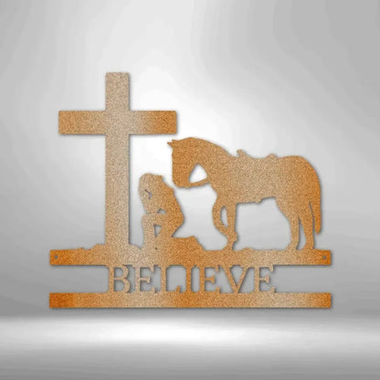 Custom Kneeling Cowgirl Metal Art Sign