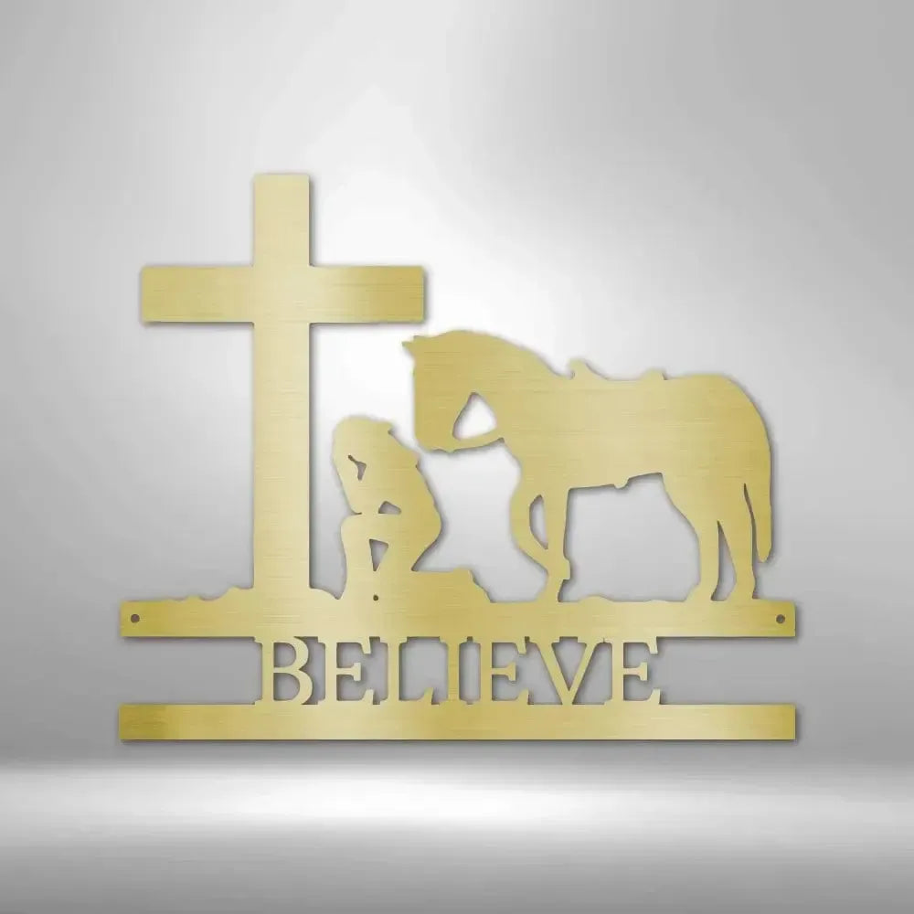 Custom Kneeling Cowgirl Metal Art Sign
