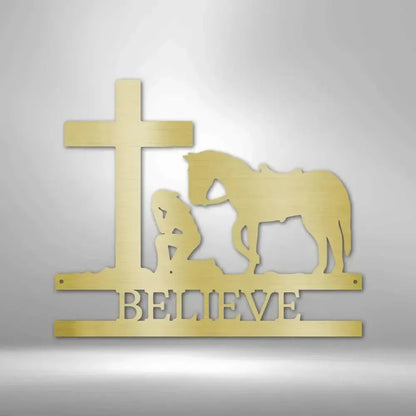 Custom Kneeling Cowgirl Metal Art Sign