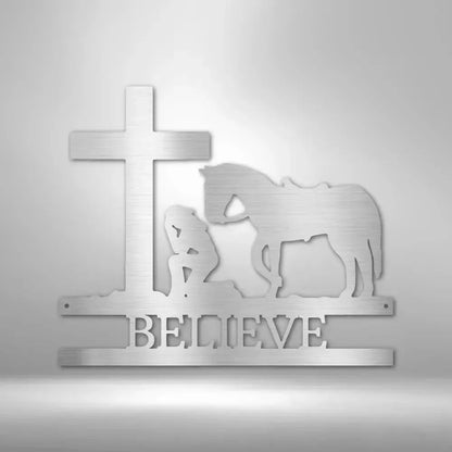 Custom Kneeling Cowgirl Metal Art Sign