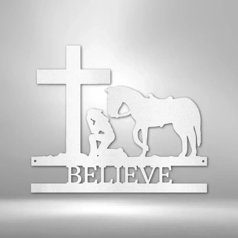 Custom Kneeling Cowgirl Metal Art Sign