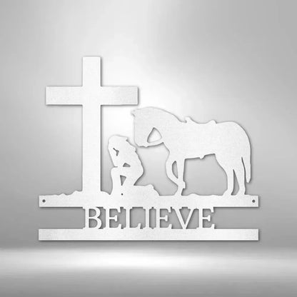 Custom Kneeling Cowgirl Metal Art Sign