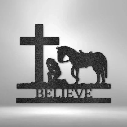 Custom Kneeling Cowgirl Metal Art Sign