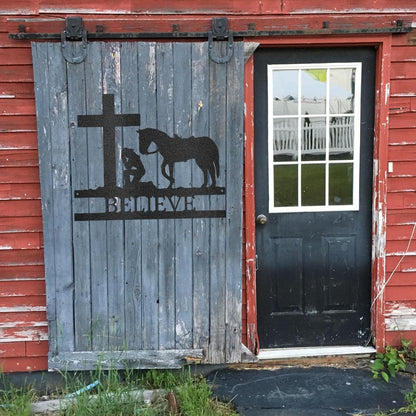 Custom Kneeling Cowgirl Metal Art Sign