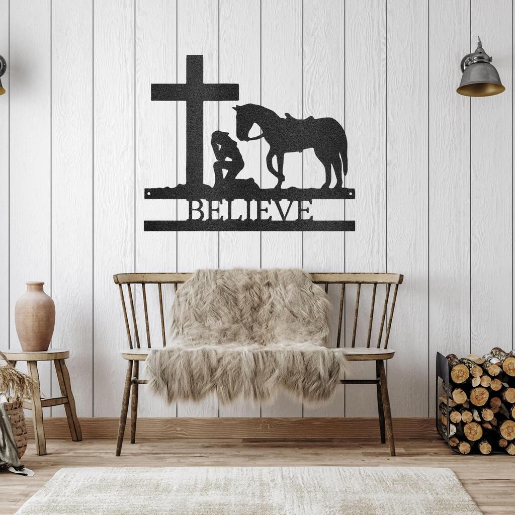 Custom Kneeling Cowgirl Metal Art Sign