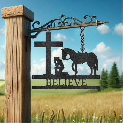 Custom Kneeling Cowgirl Metal Art Sign