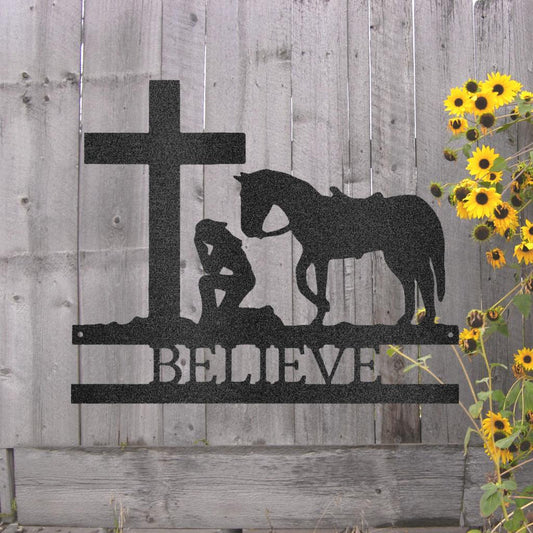 Custom Kneeling Cowgirl Metal Art Sign