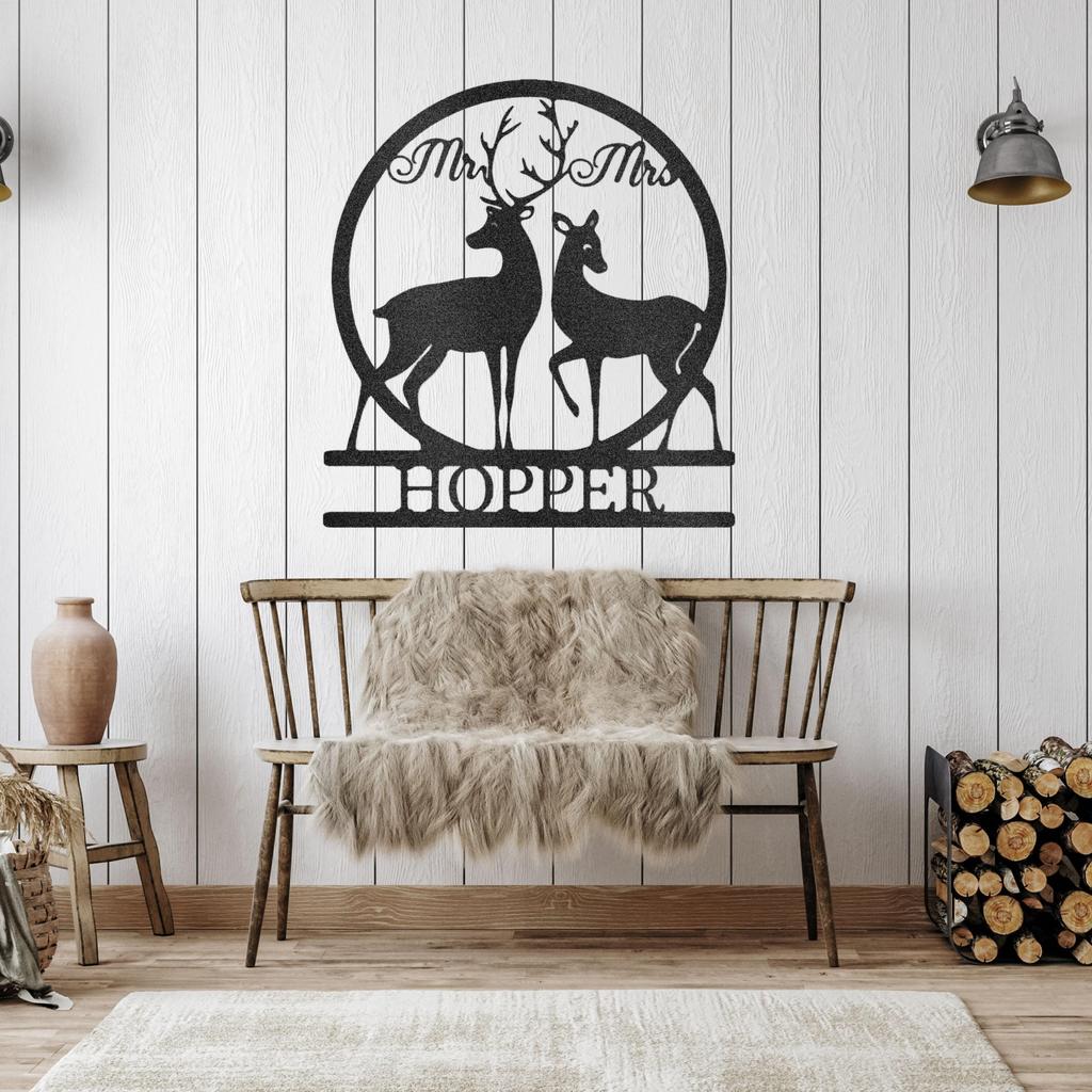 Custom Mr and Mrs Deer Metal Art Sign