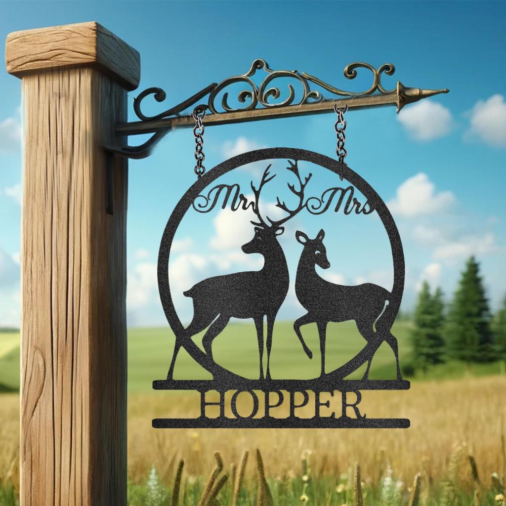 Custom Mr and Mrs Deer Metal Art Sign