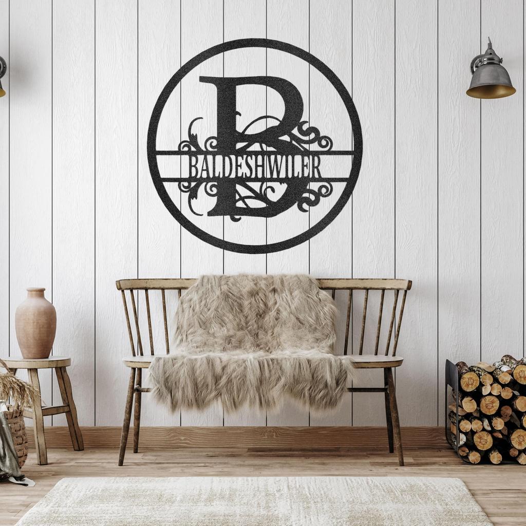 Custom Split Initial Circle Metal Art Sign