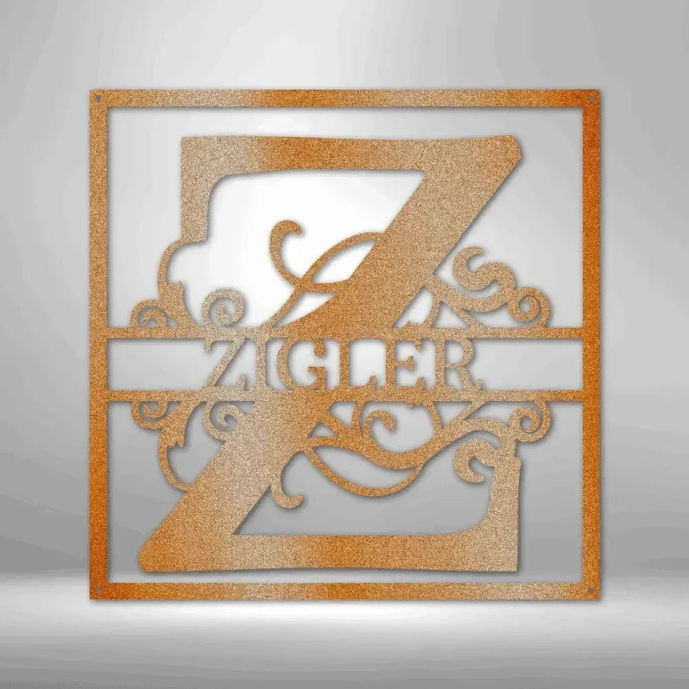 Custom Split Initial Square Metal Art Sign