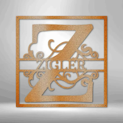 Custom Split Initial Square Metal Art Sign