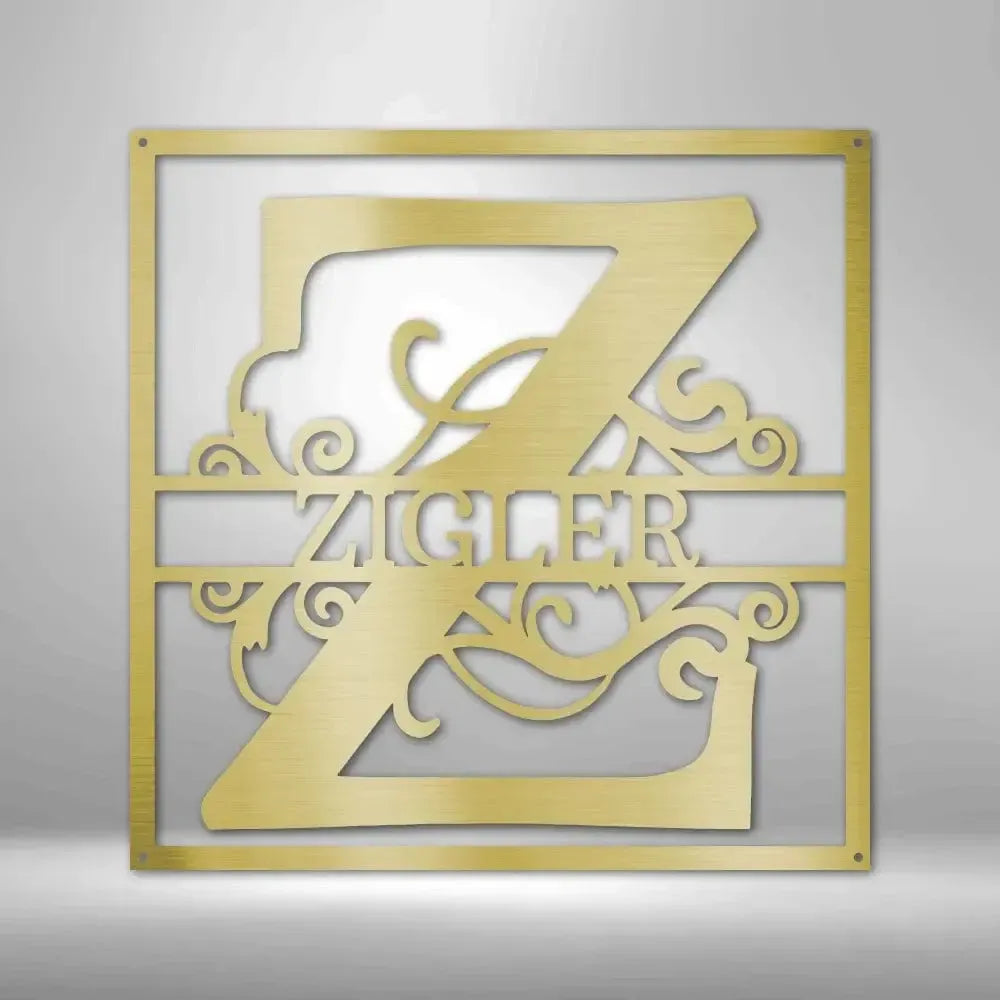 Custom Split Initial Square Metal Art Sign