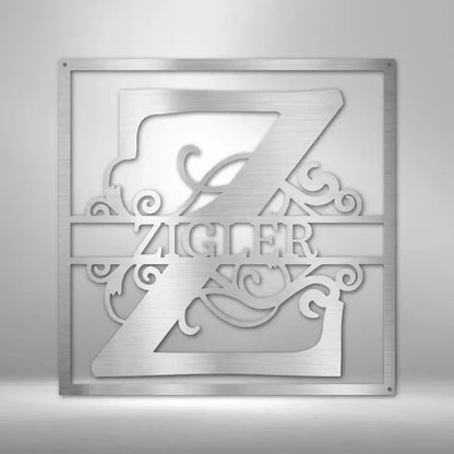 Custom Split Initial Square Metal Art Sign