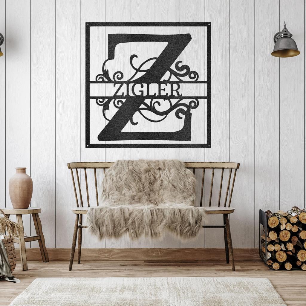 Custom Split Initial Square Metal Art Sign