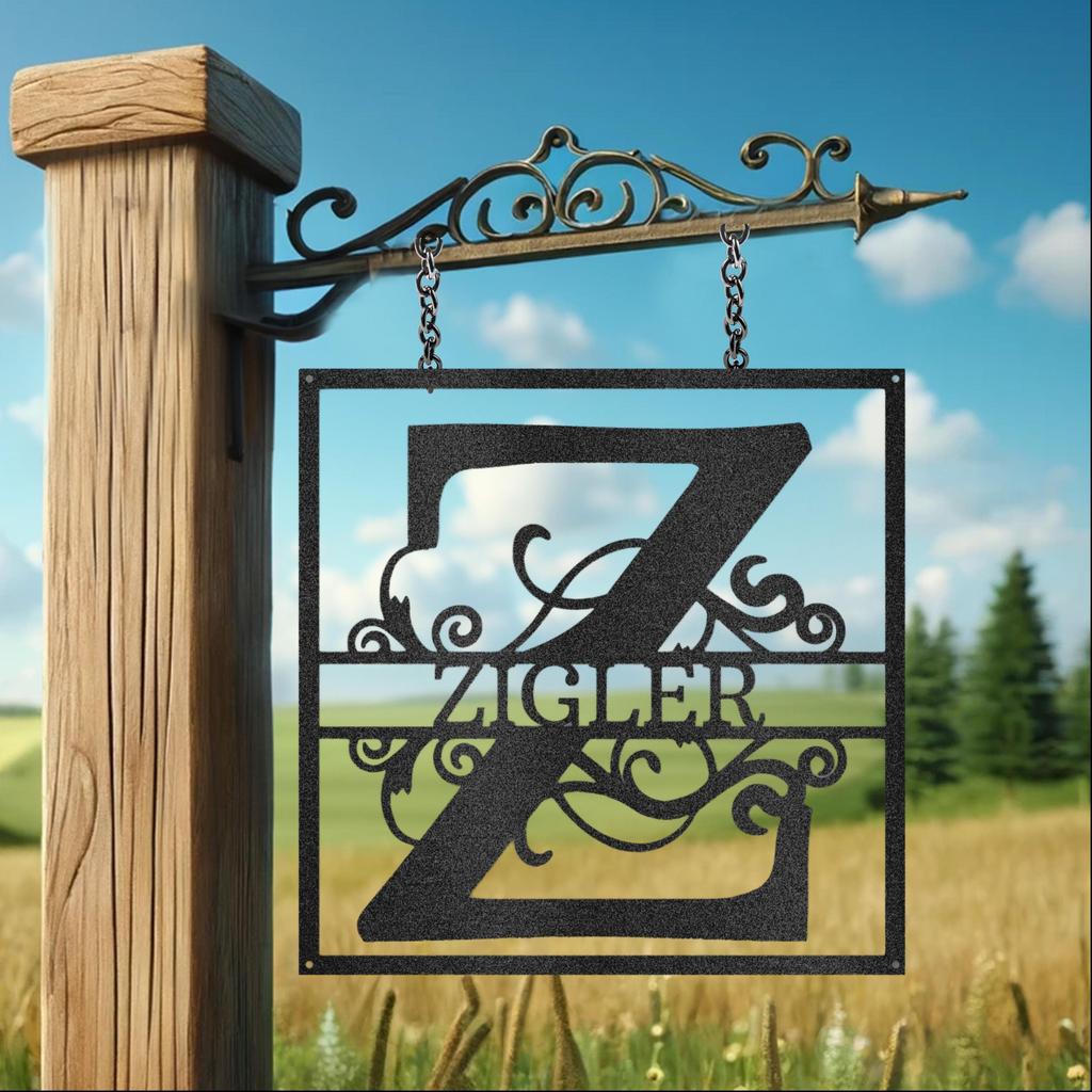 Custom Split Initial Square Metal Art Sign