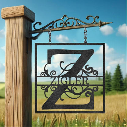 Custom Split Initial Square Metal Art Sign